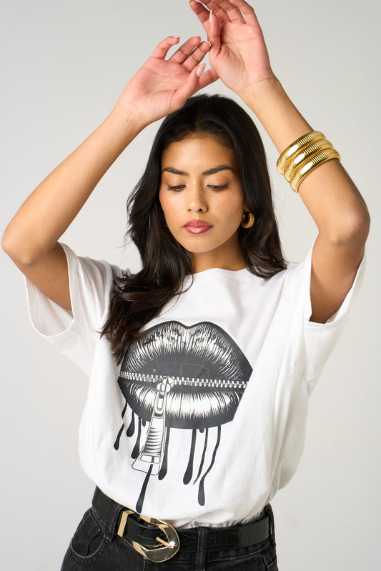Locked Lips Drip T-Shirt in White