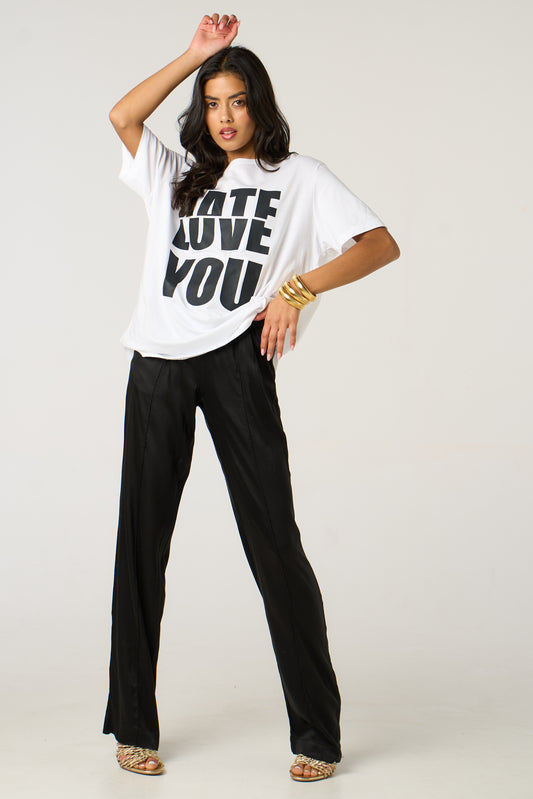 Black Half-Hearted Love Hate Tshirt In White