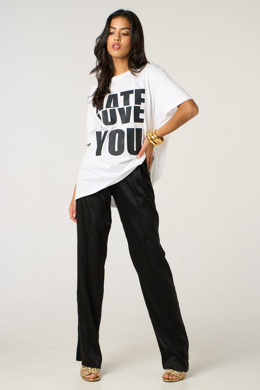 Black Half-Hearted Love Hate Tshirt In White