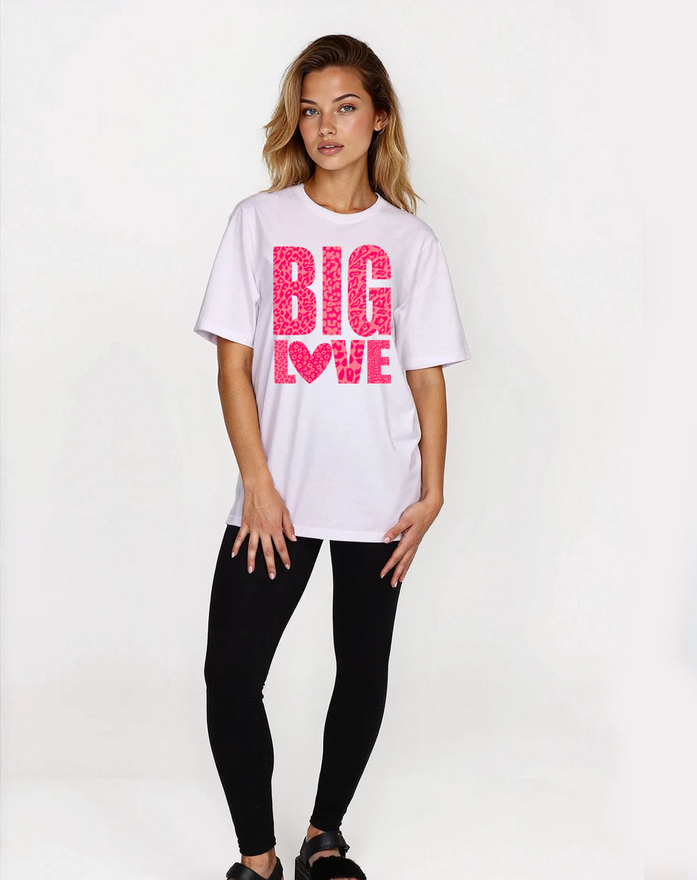 Pink Leopard Big Love T-Shirt in White