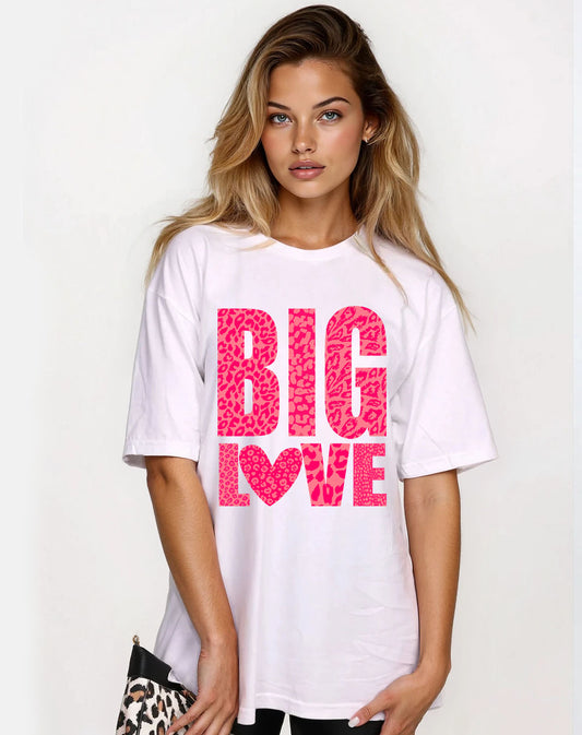 Pink Leopard Big Love T-Shirt in White