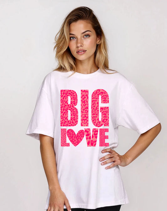Pink Leopard Big Love T-Shirt in White
