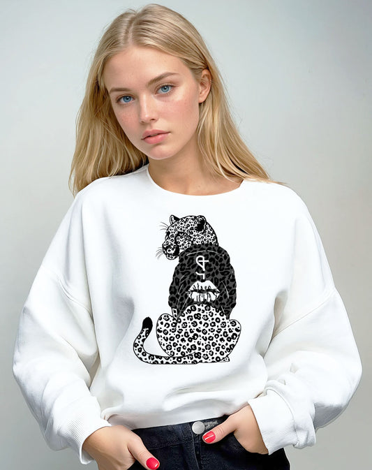 Black Leopard Hooded Hunter Sweatshirt in White