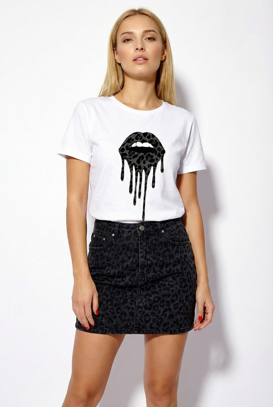 Black Leopard Drip Oversize Tshirt Dress In White