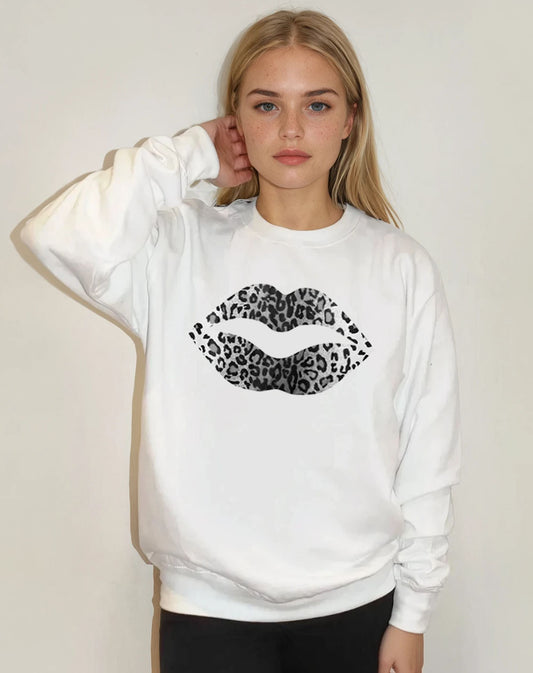 Black and White Leopard Lip Jumper In White