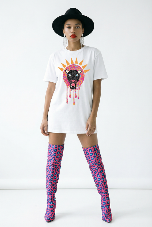 Black Leopard Tiger Drip Tshirt In White