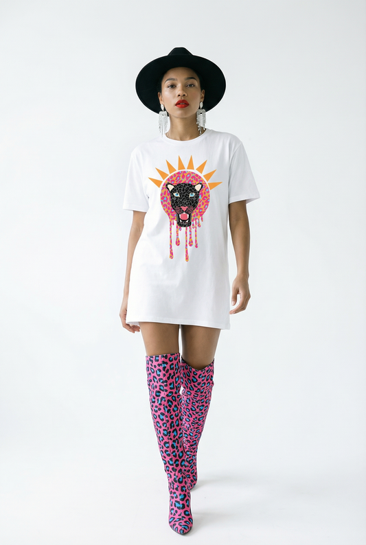 Black Leopard Tiger Drip Tshirt In White