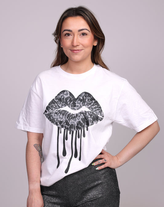 Black Leopard Wild Drip Tshirt In White