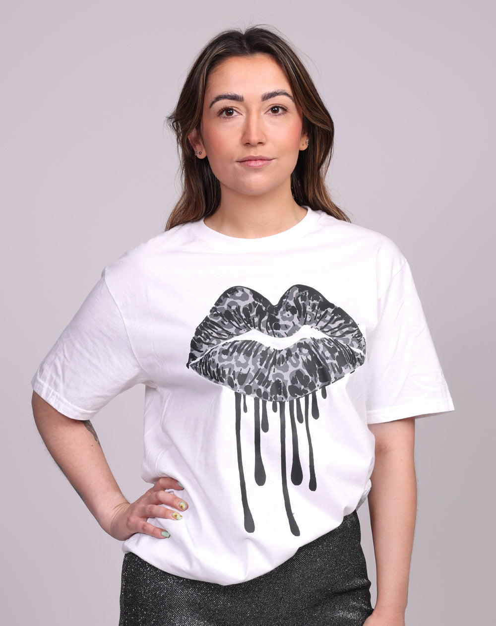 Black Leopard Wild Drip Tshirt In White