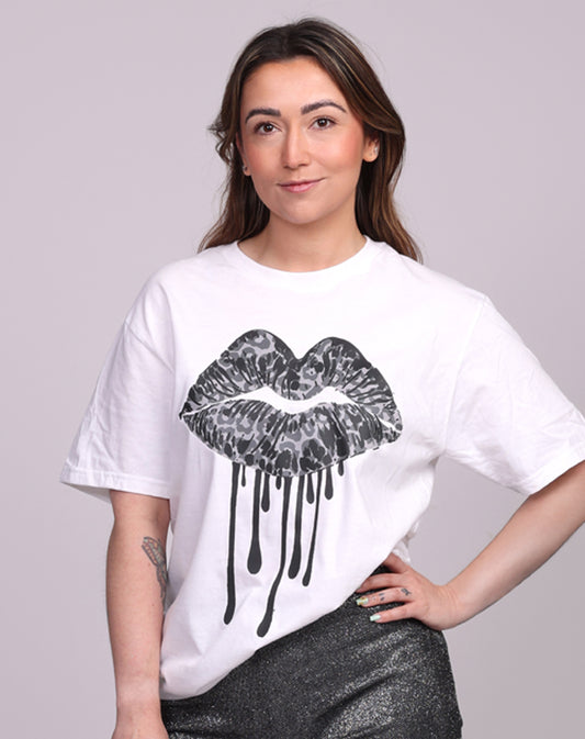 Black Leopard Wild Drip Tshirt In White