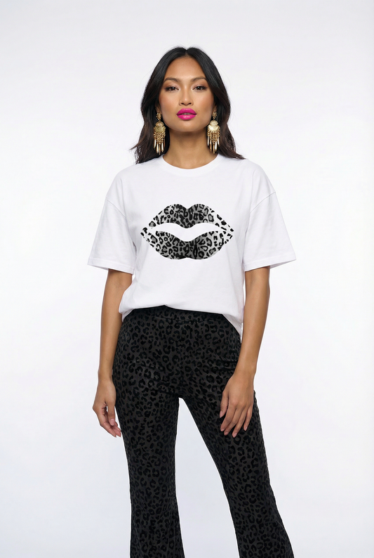 Black & White Leopard Lip Tee