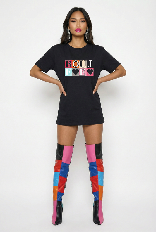 Boujee Pop Art Graphic Print Tshirt In Black