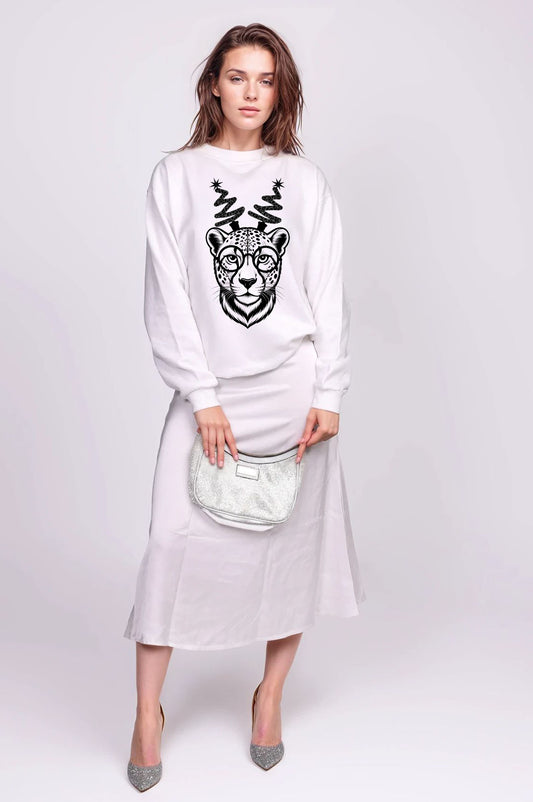 Cheetah Christmas Jumper in White