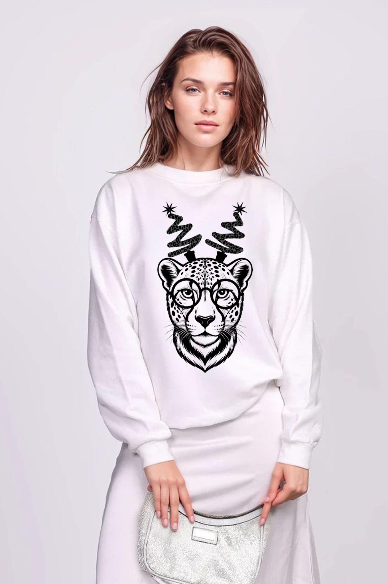 Cheetah Christmas Jumper in White