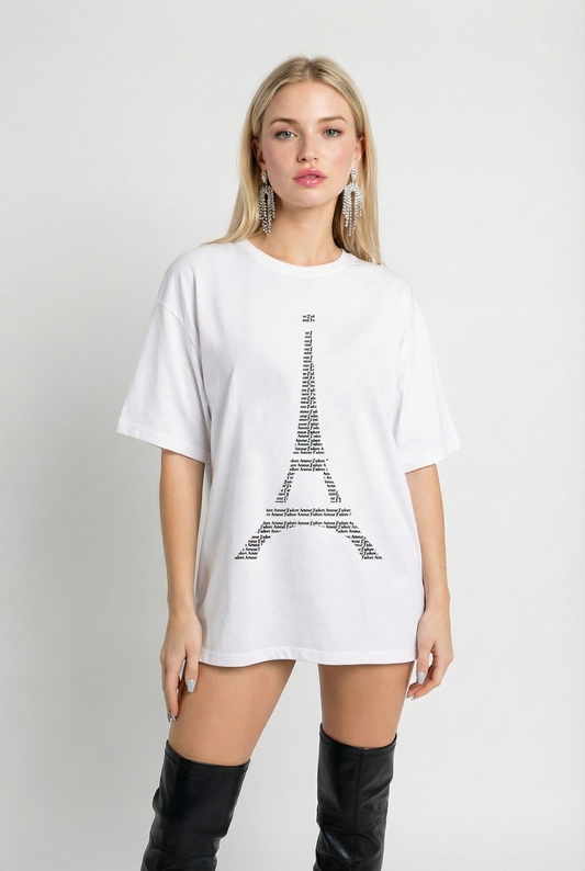 Eiffel Tower Text Print Tshirt In White