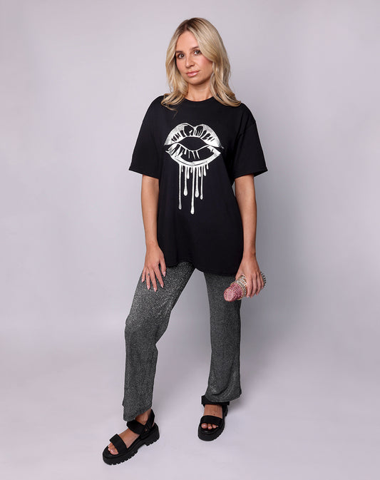 Silver Kiss Drip Tshirt In Black