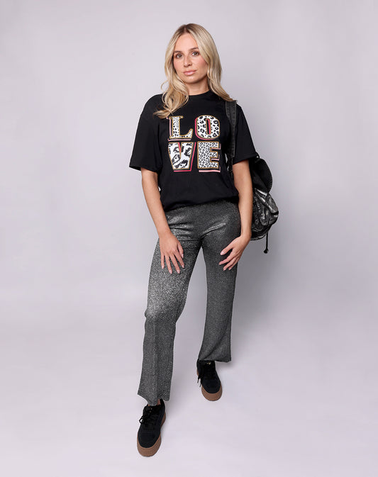 Love In Monochrome Leopard Graphic Tshirt In Black
