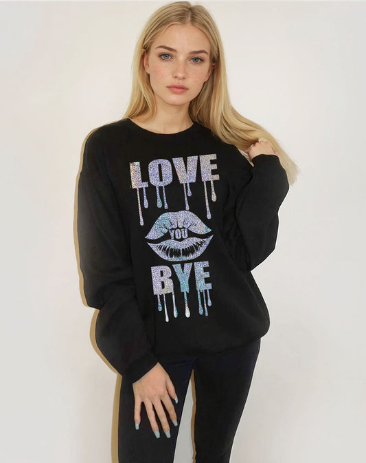 Silver Love you bye Sweatshirt in Black