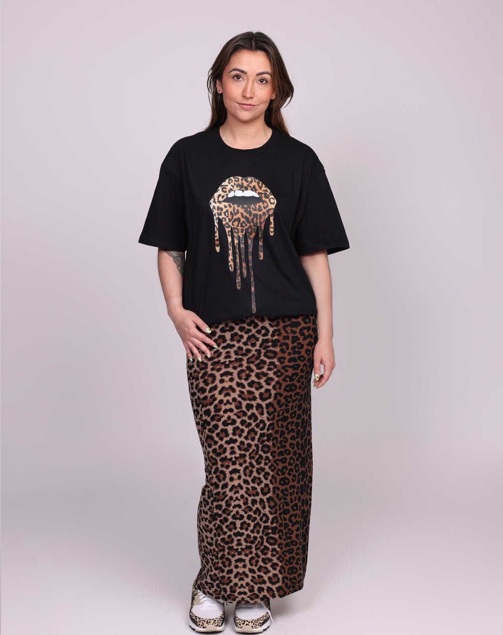 Leopard Lip Drip T-Shirt In Black