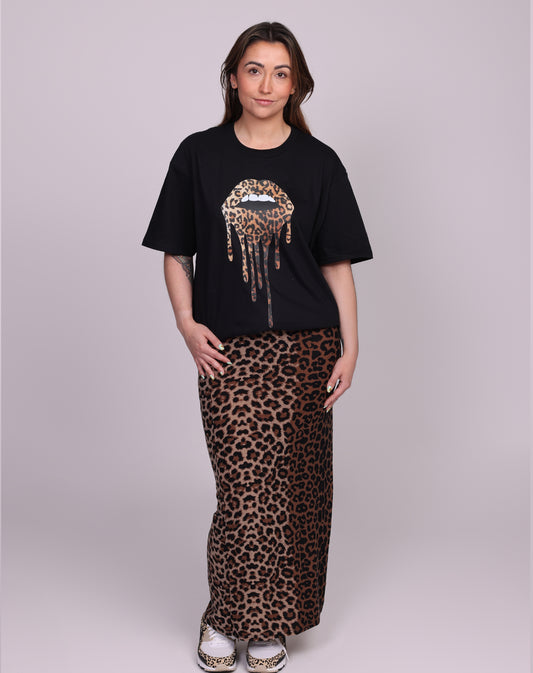 Leopard Lip Drip T-Shirt In Black
