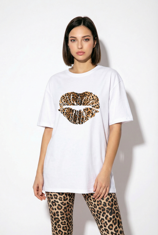 Leopard Print Graphic Oversize Top