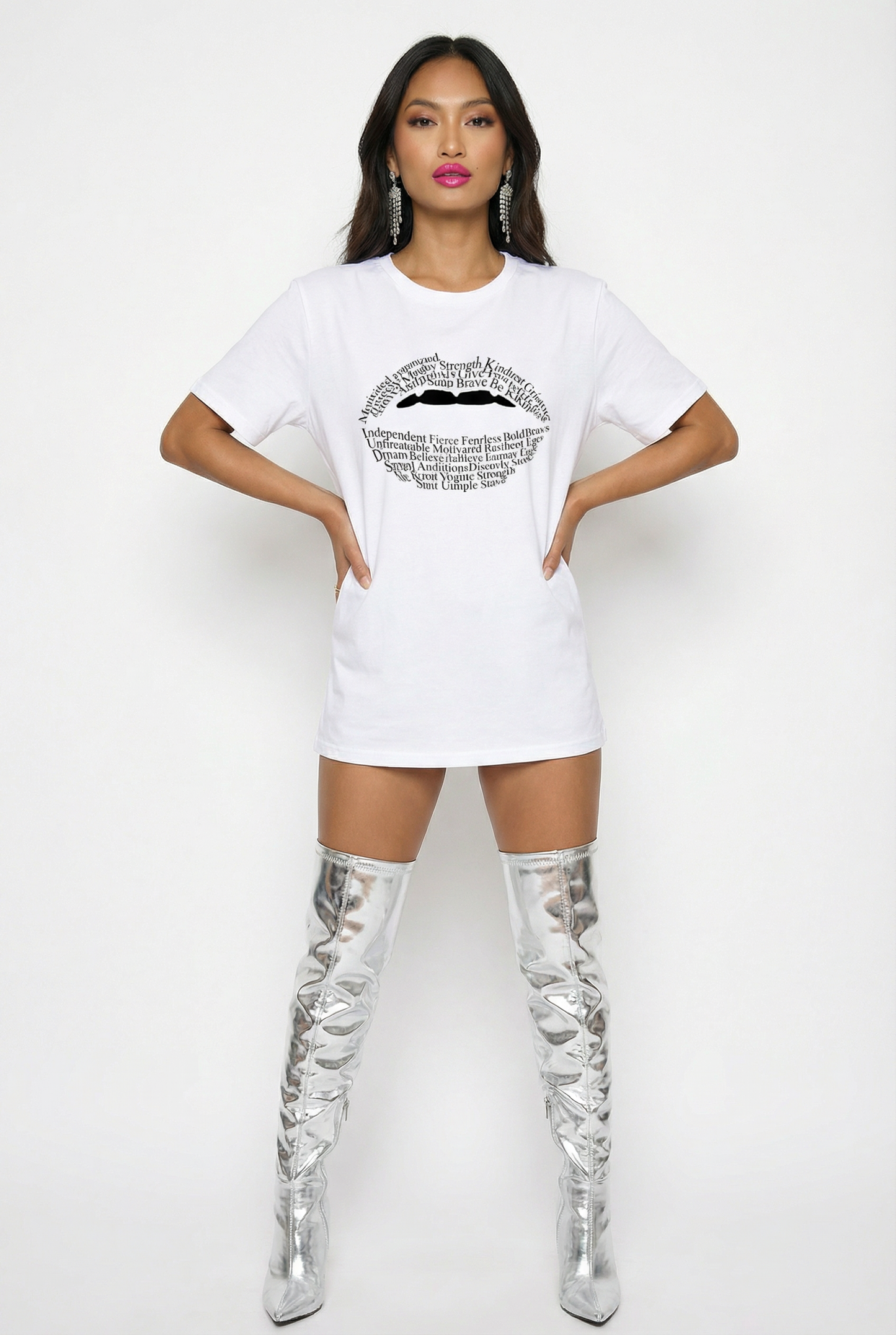 Lip Text Print Tshirt In White
