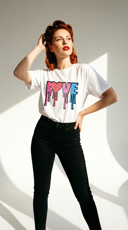 Love Drip Leopard Print Tshirt in White