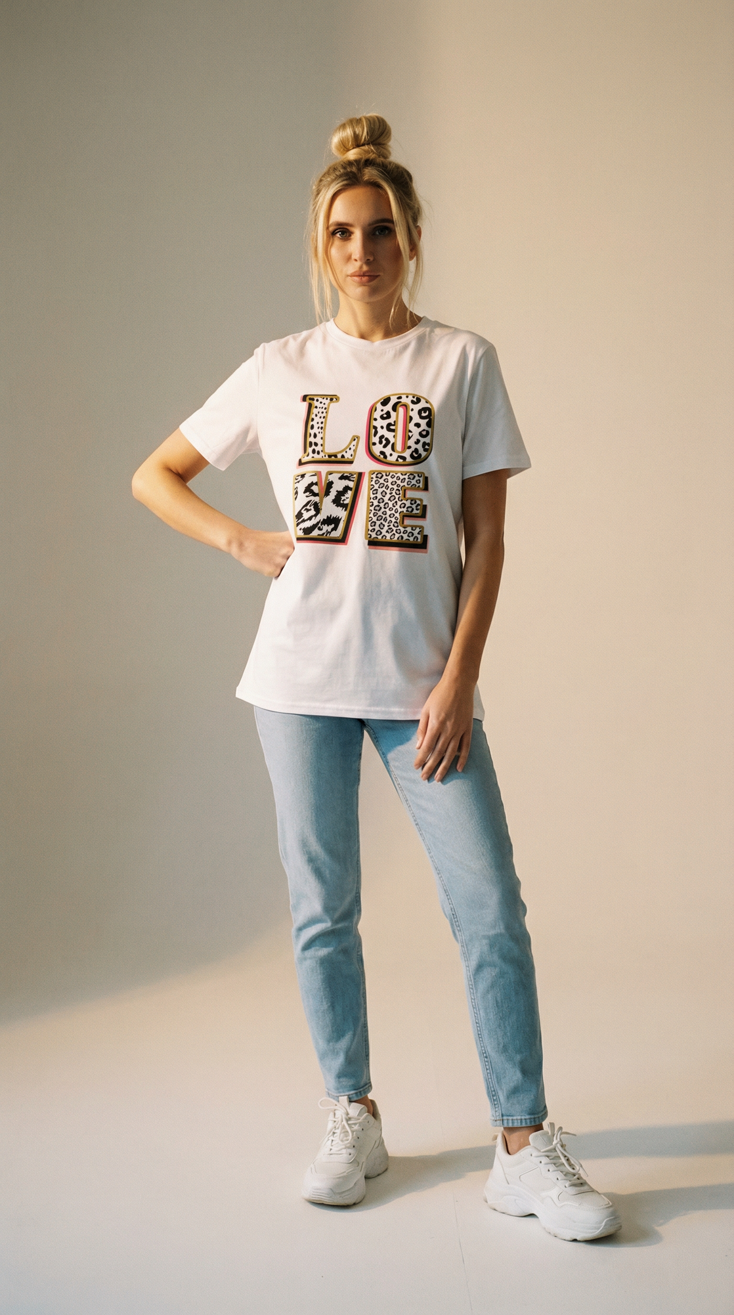 Love in Monochrome Leopard Graphic Tshirt In White