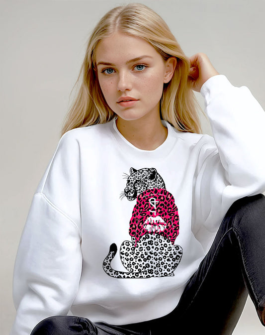 Pink Leopard Hooded Hunter Sweatshirt in White