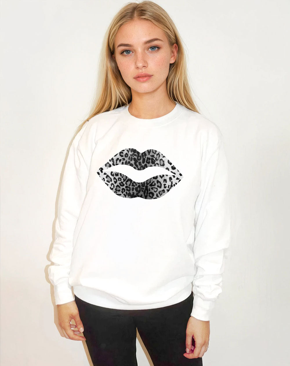 Black and White Leopard Lip Jumper In White