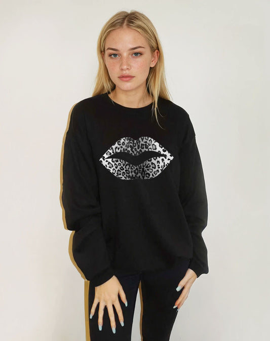 Black And White Leopard Lip Jumper In Black