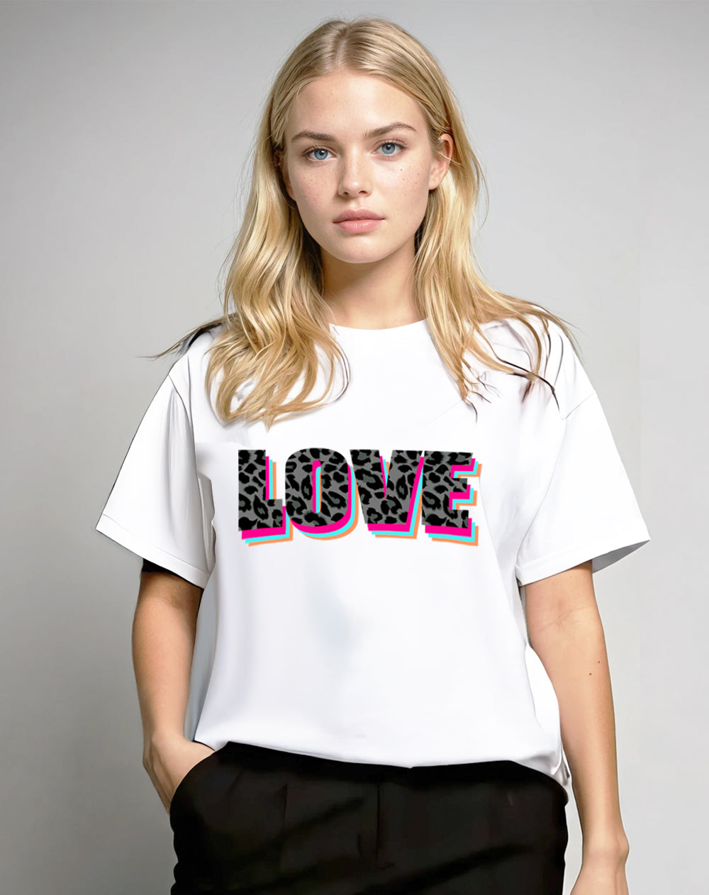 Wildly in Love Black Leopard Graphic Text Tshirt in White