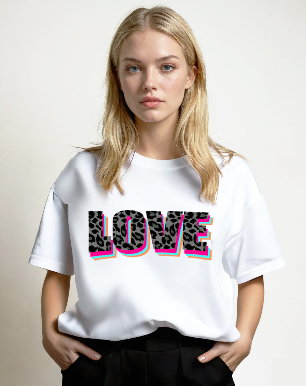 Wildly in Love Black Leopard Graphic Text Tshirt in White