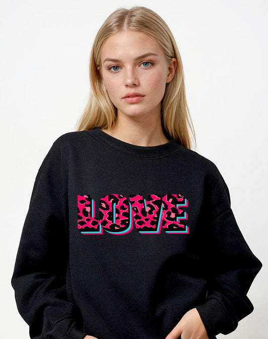 Wildly in Love Pink Leopard Graphic Text Sweatshirt in Black