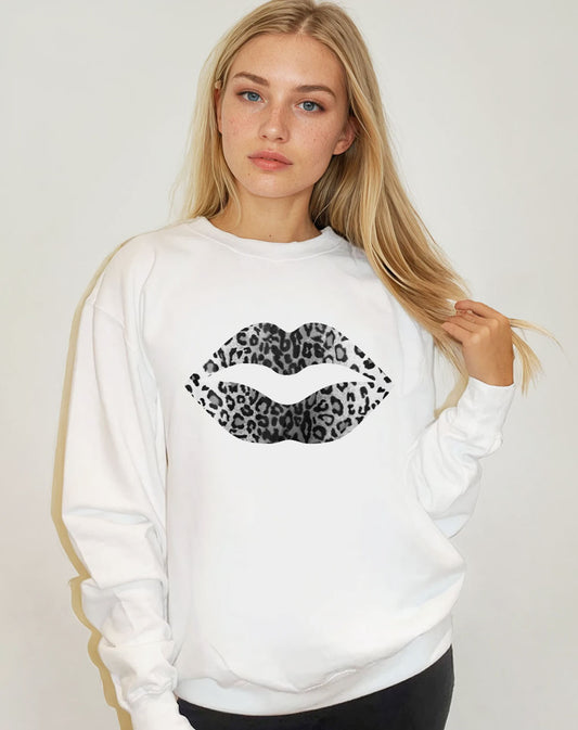 Black and White Leopard Lip Jumper In White