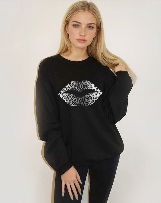 Black And White Leopard Lip Jumper In Black