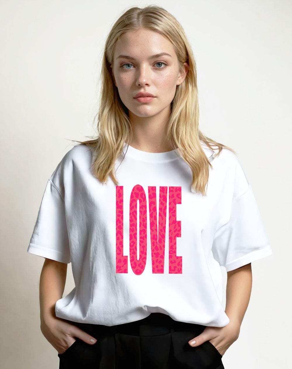 Pink Leopard Love Graphic Tshirt in White
