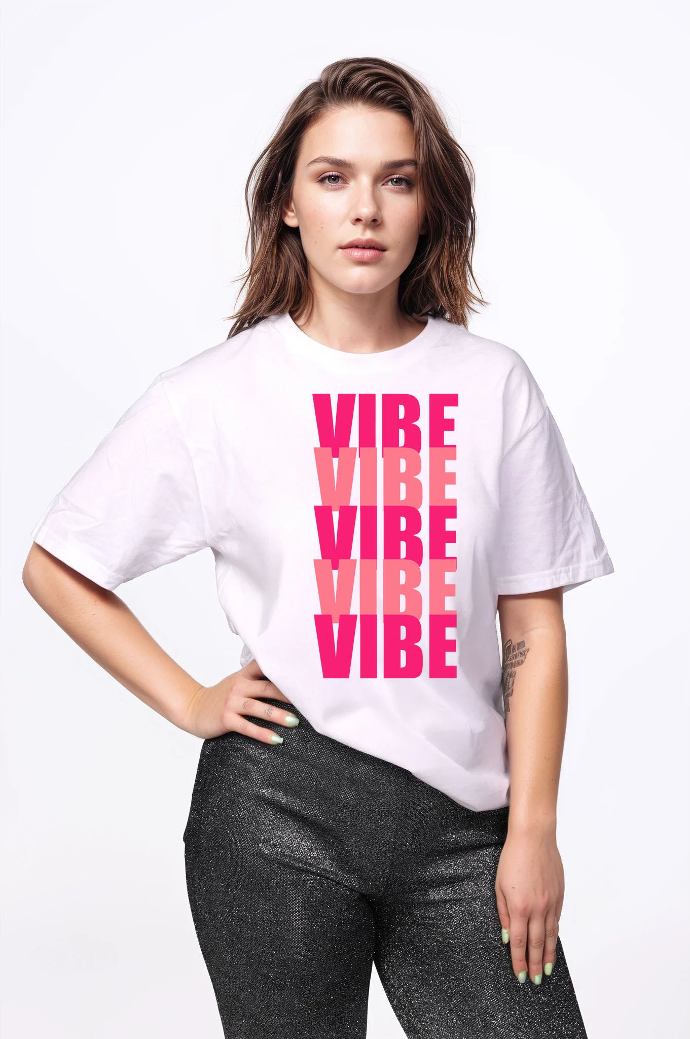 Pink Vibes Tshirt in White