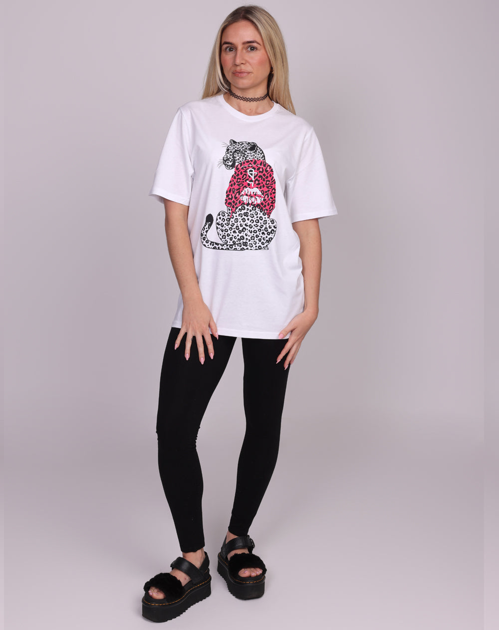 Pink Leopard Hooded Hunter Tshirt in White