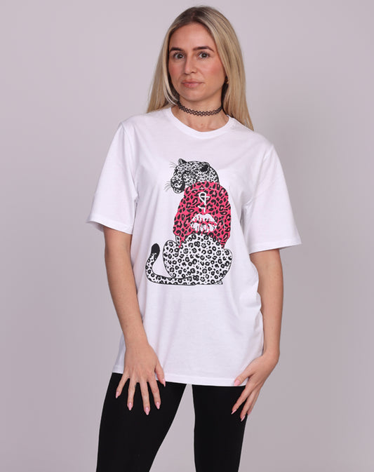Pink Leopard Hooded Hunter Tshirt in White