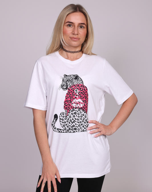 Pink Leopard Hooded Hunter Tshirt in White