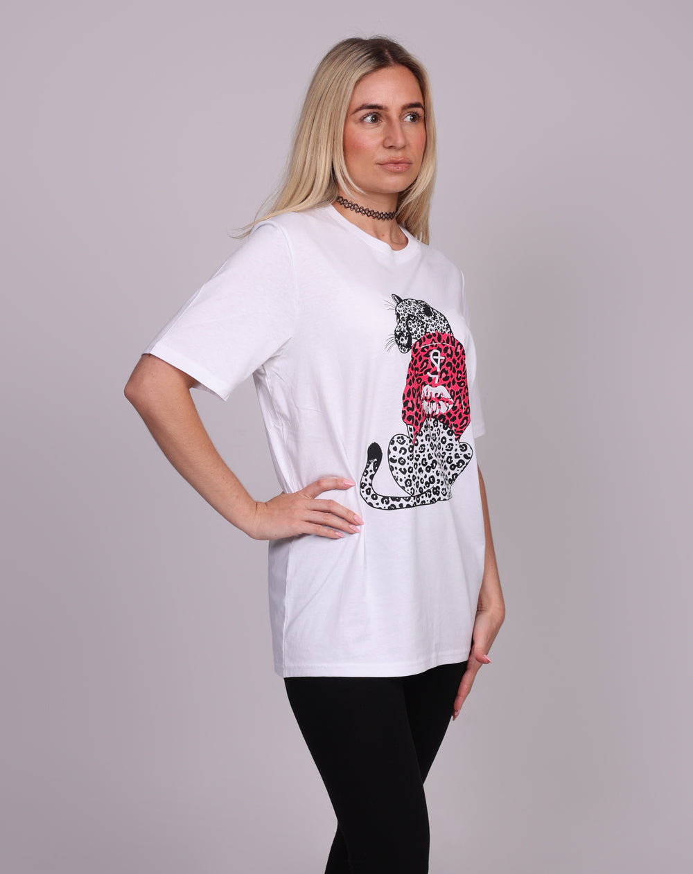 Pink Leopard Hooded Hunter Tshirt in White