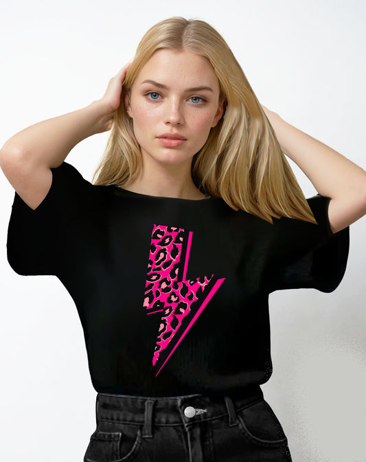 Pink Wild Lightning Strike Tshirt in Black