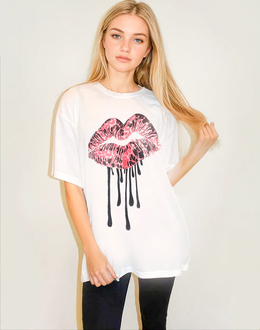 Pink Leopard Wild Drip Tshirt In White