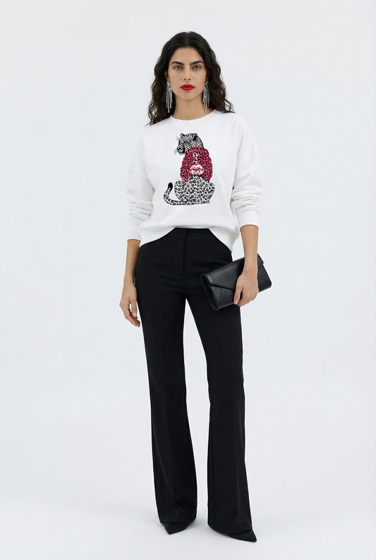 Pink Leopard Hooded Hunter Sweatshirt in White