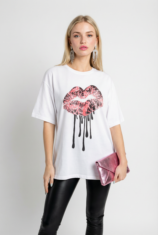 Pink Leopard Wild Drip Tshirt In White