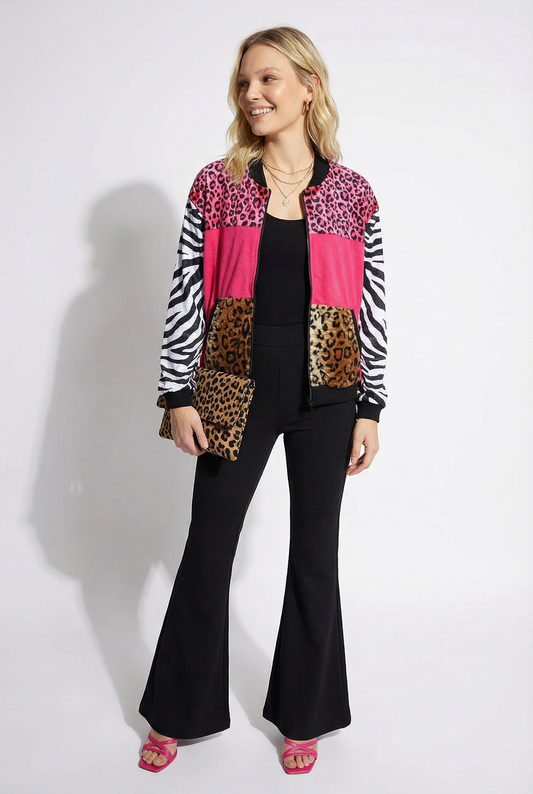Pink Velour Leopard Bomber Jacket
