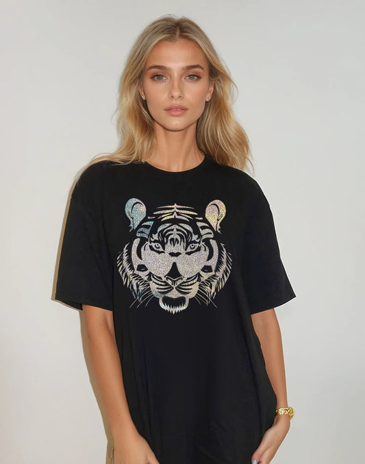 Roaring with Vision Tiger Print Black Tshirt