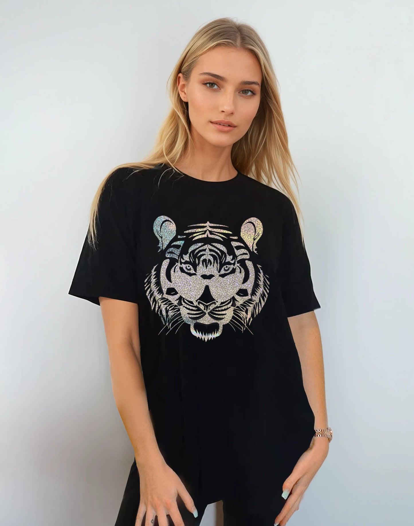 Roaring with Vision Tiger Print Black Tshirt