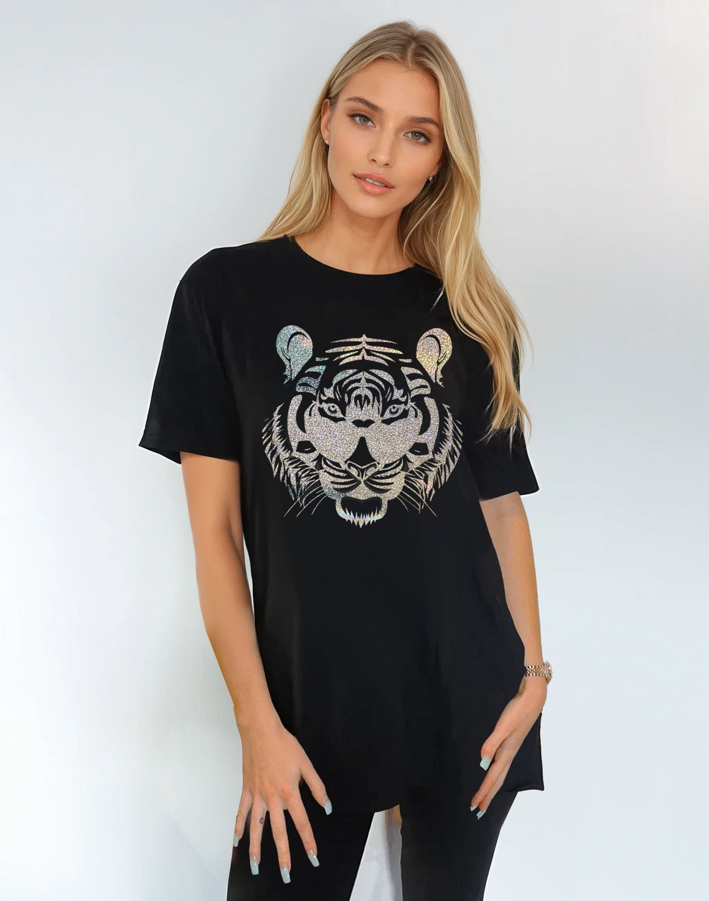 Roaring with Vision Tiger Print Black Tshirt
